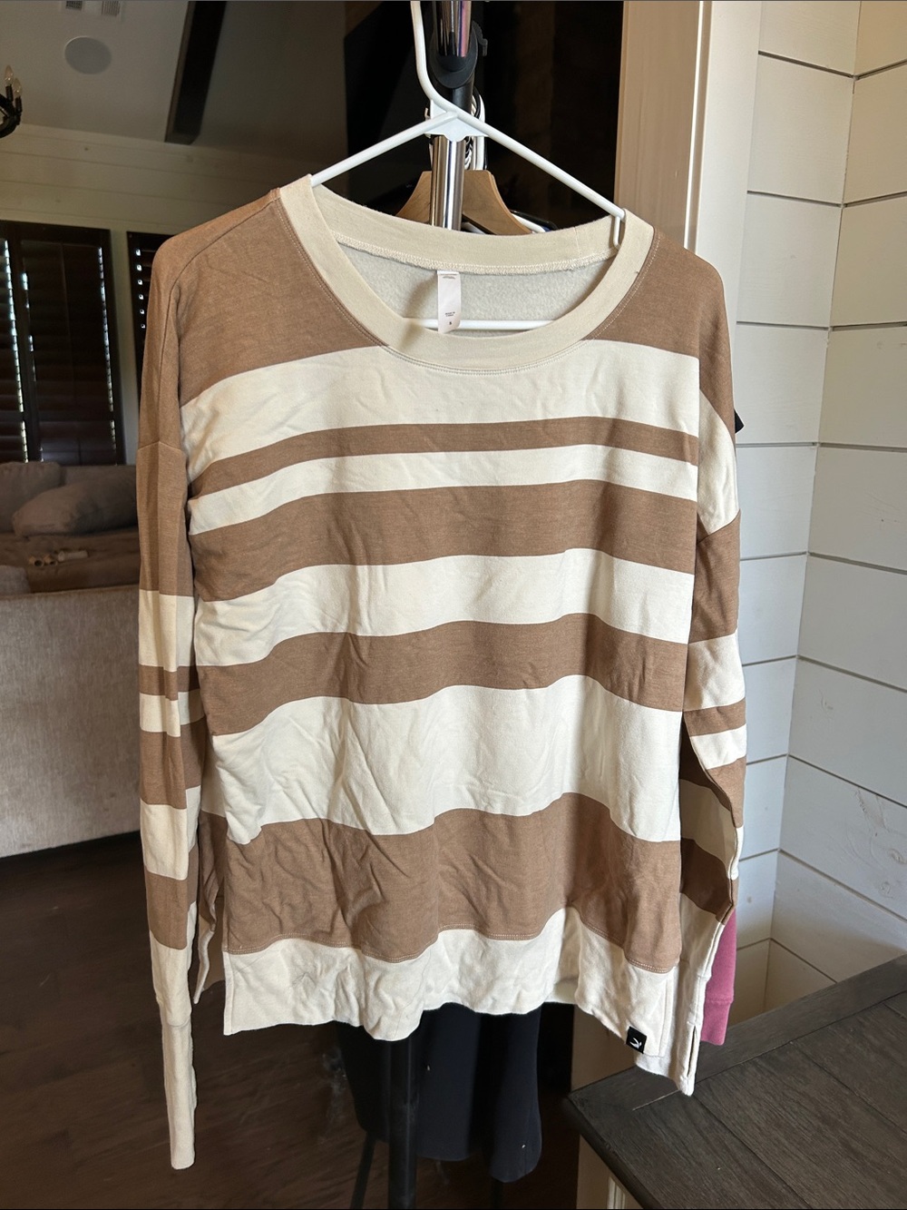 Glyder Cream and Tan Striped Lightweight Sweater